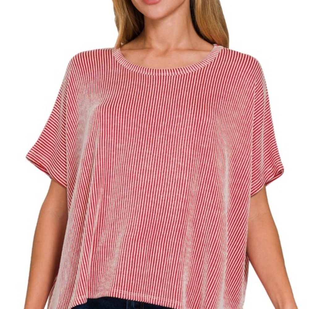 Zenana Outfitters Red  Dolman Sleeve‎ Ribbed Blouse